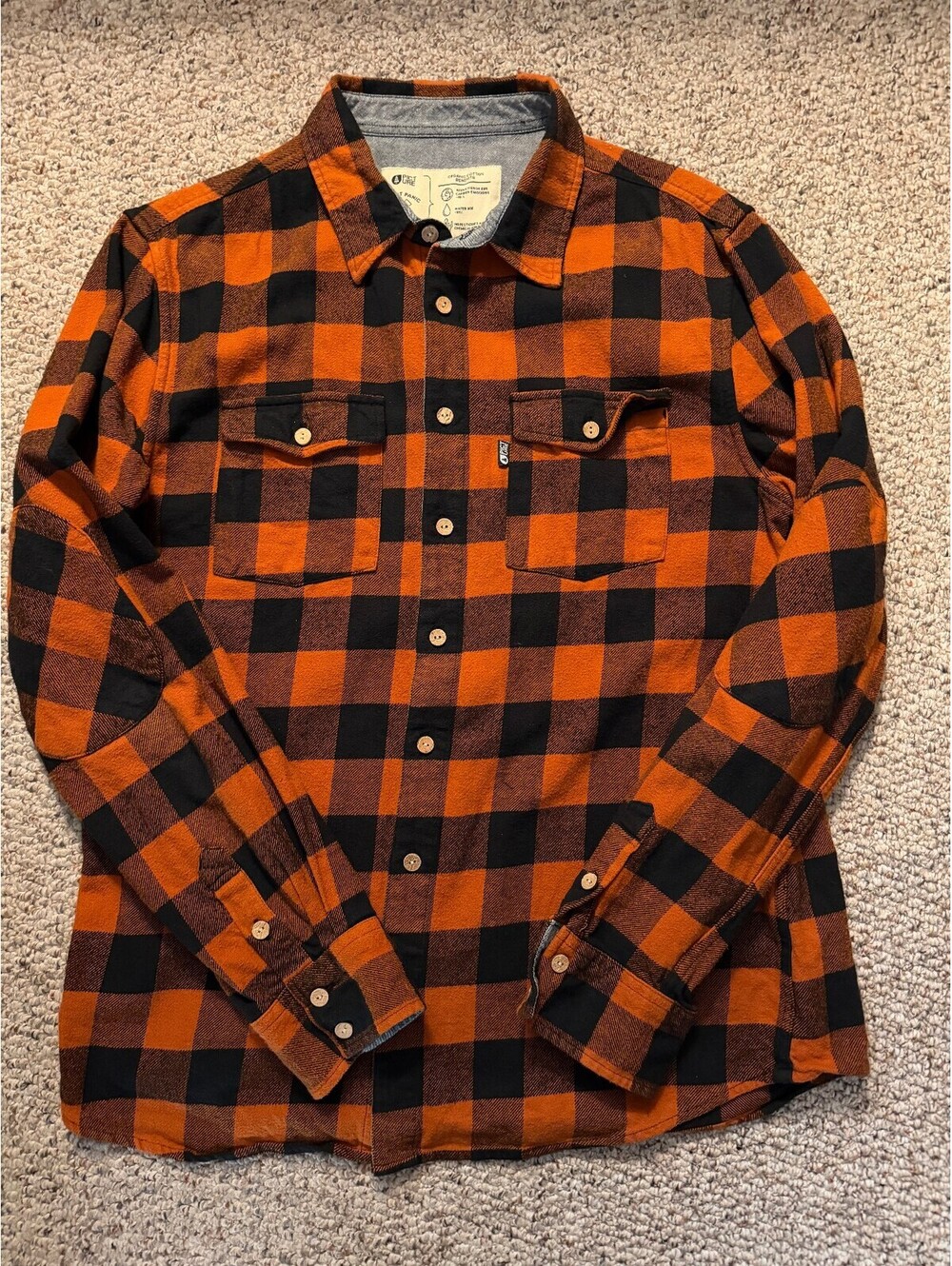Picture organic clothing mens orange/black flannel button up
